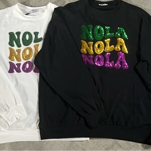Mardi Gras "Nola" long sleeve sequin tee- BLACK